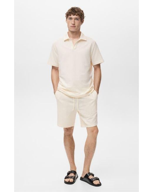 Mango Natural Drawstring Seersucker Shorts for men