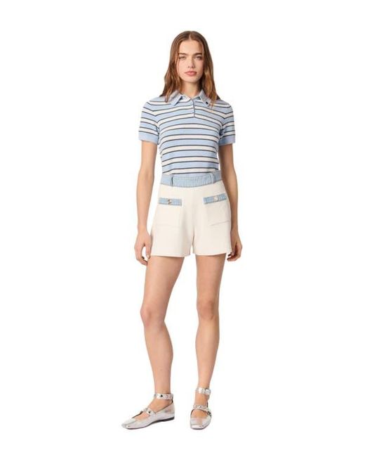 Maje Blue Knitted Shorts With Denim Trim