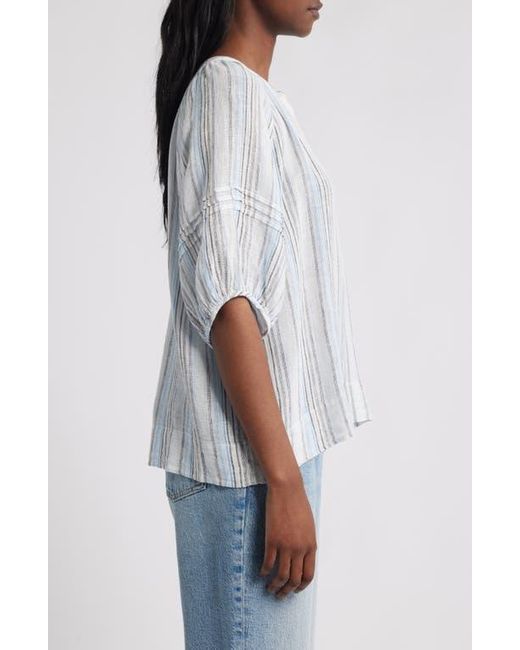 Rails Blue Shoshanna Stripe Puff Sleeve Linen Blend Top