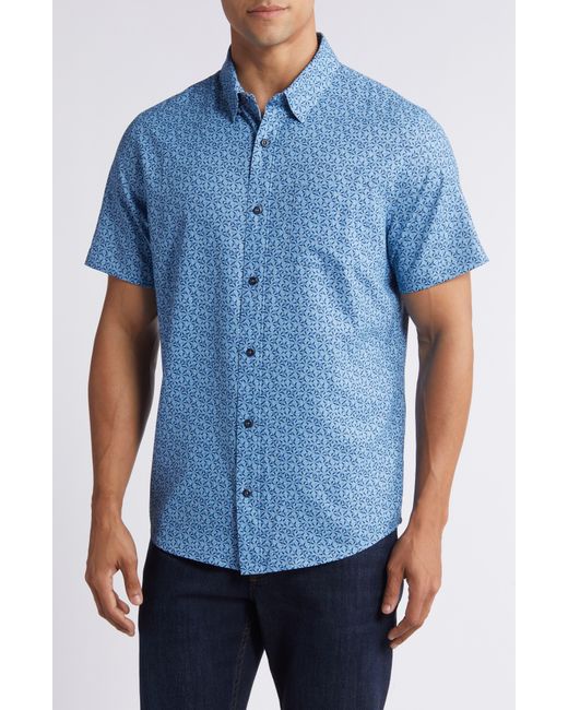 Travis Mathew Blue Country Mile Short Sleeve Button-up Shirt for men