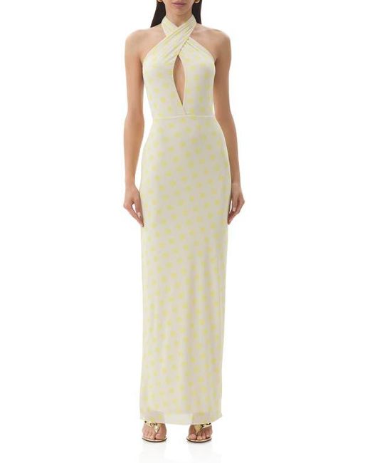 AFRM Natural Genie Polka Dot Cutout Mesh Halter Maxi Dress