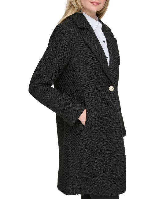 Karl Lagerfeld One Button Wool Blend Boucl Coat in Black Lyst