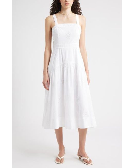 Chelsea28 White Removable Strap Eyelet Embroidery Midi Dress