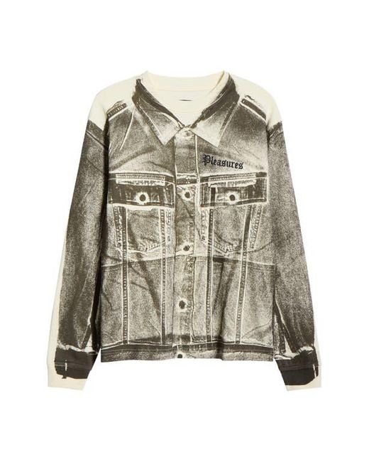 Pleasures Brown Trucker Trompe L'Oeil Print Heavyweight Long Sleeve Graphic T-Shirt for men