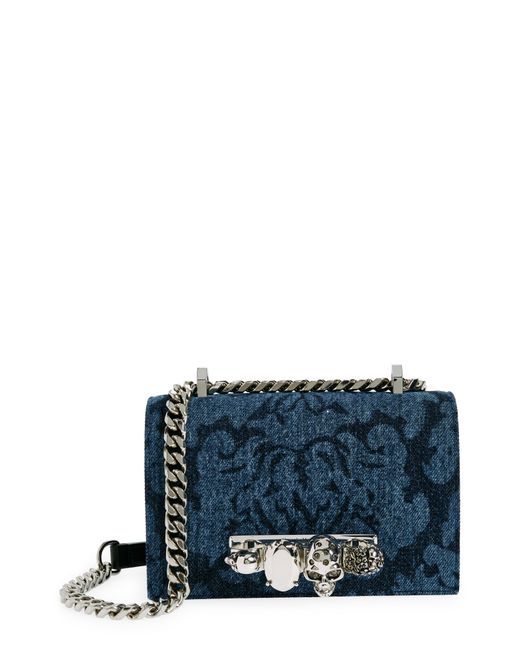 Alexander McQueen Blue Jeweled Denim Shoulder Bag