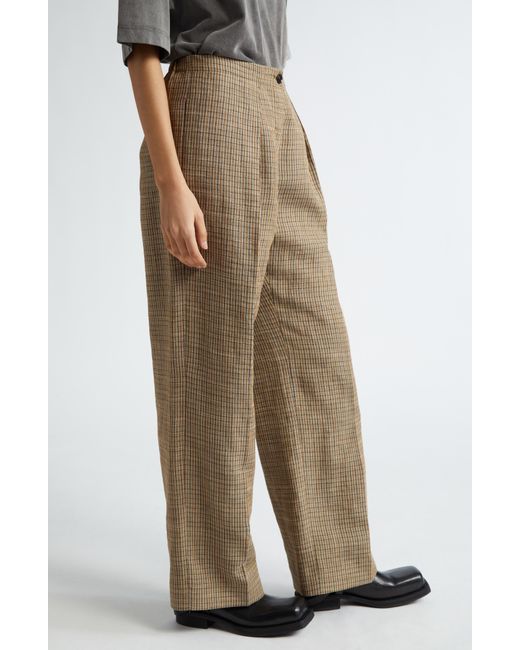 Acne Natural Pernille Check Linen Blend Trousers