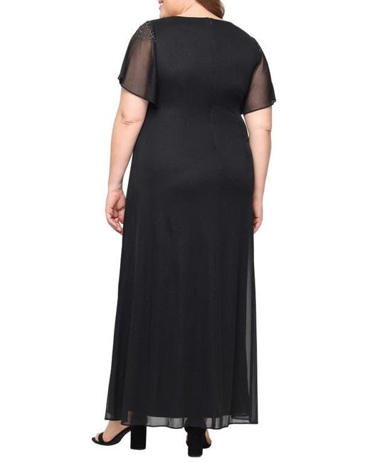 Sl Fashions Black Flutter Sleeve Metallic Gown