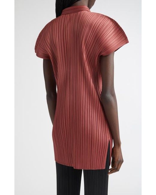 Pleats Please Issey Miyake Red Monthly Colors May Pleated Short Sleeve Shirtdress