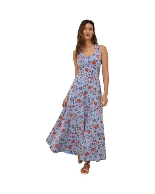 Pact Women's Blue Organic Cotton Fit Flare Open Back Maxi Dress