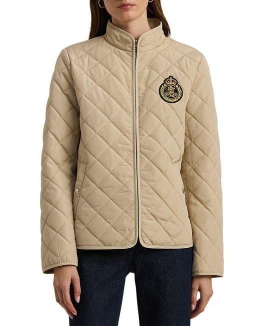 Ralph Lauren Crest Logo Quilted Jacket in Natural | Lyst
