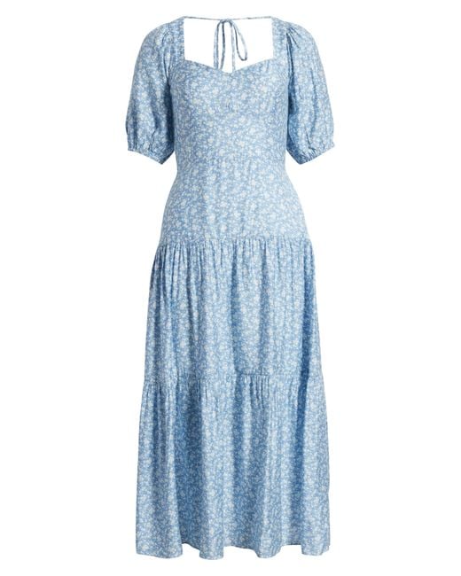 Chelsea28 Blue Floral Tiered Puff Sleeve Maxi Dress