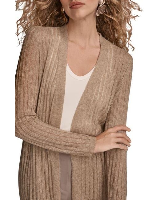 Donna Karan Brown Pointelle Cardigan