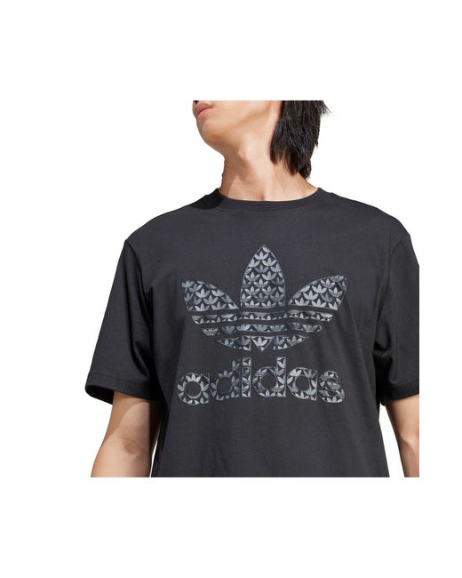 Adidas Originals Black Mono Trefoil Logo Graphic T-shirt for men