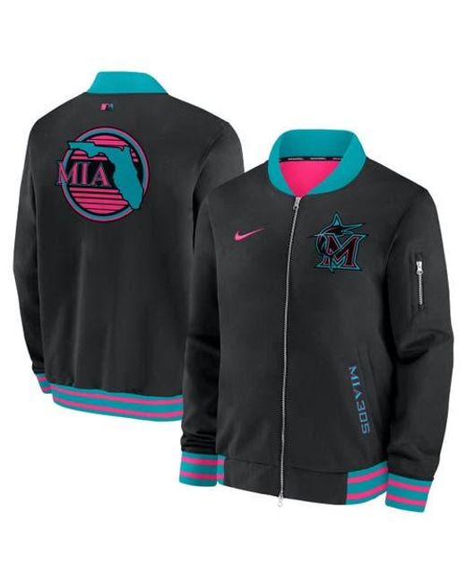 Nike Black Miami Marlins 2025 City Connect Authentic Collection Full-Zip Bomber Jacket for men