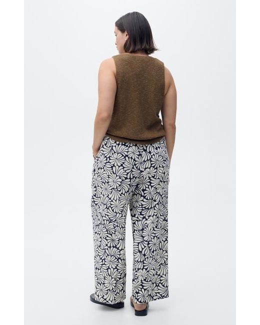 Mango Multicolor Coco Print Linen Blend Wide Leg Pants