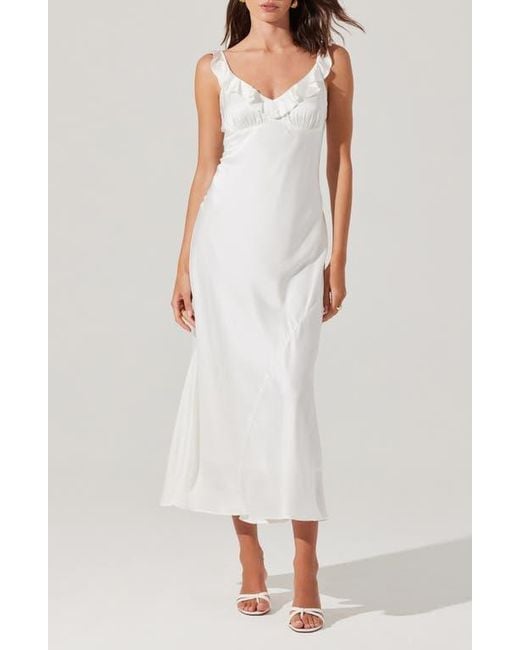 Astr White Zoie Ruffle Neck Satin Slipdress