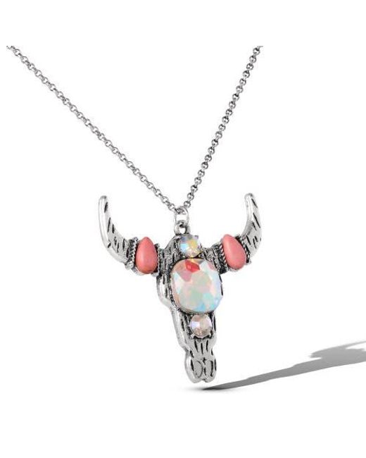 Jessica Simpson Pink Bull Skull Pendant Necklace