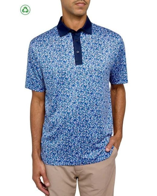 Con.struct Blue Regular Fit Micro Floral Print Recycled Performance Golf Polo for men