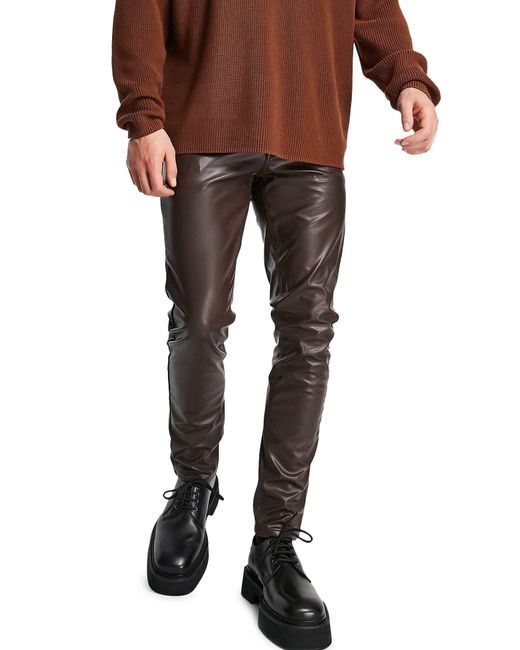 ASOS Faux Leather Pants in Brown for Men Lyst