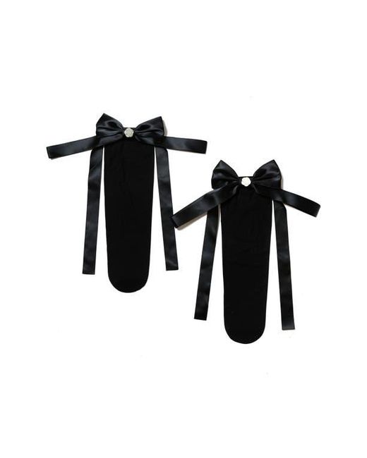 Stems Black Satin Bow Sheer Crew Socks