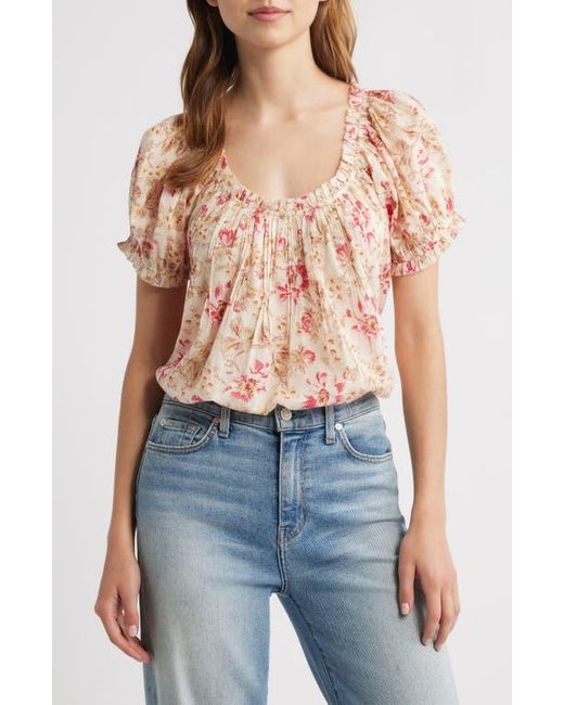 Doen Blue Frederica Floral Pleated Organic Cotton Top