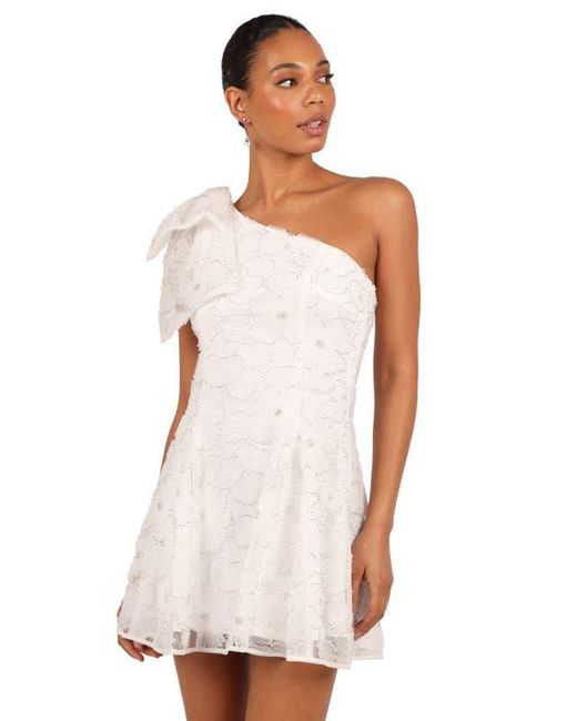 Petal & Pup White Ashly Beaded Floral One-Shoulder Cocktail Minidress