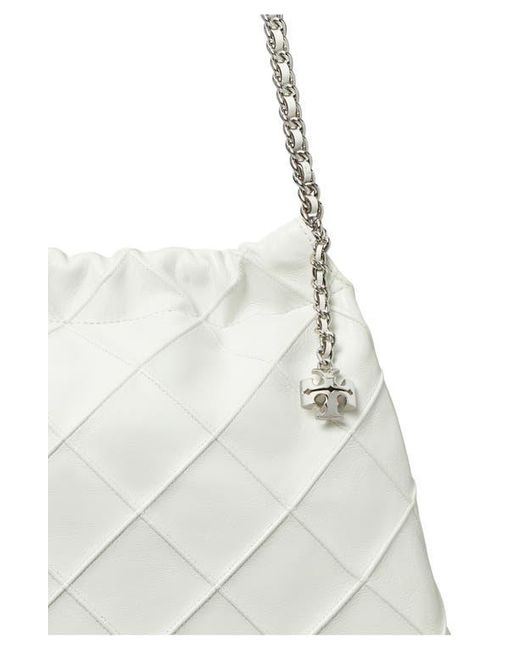 Tory Burch White Fleming Distressed Quilted Leather Hobo Bag