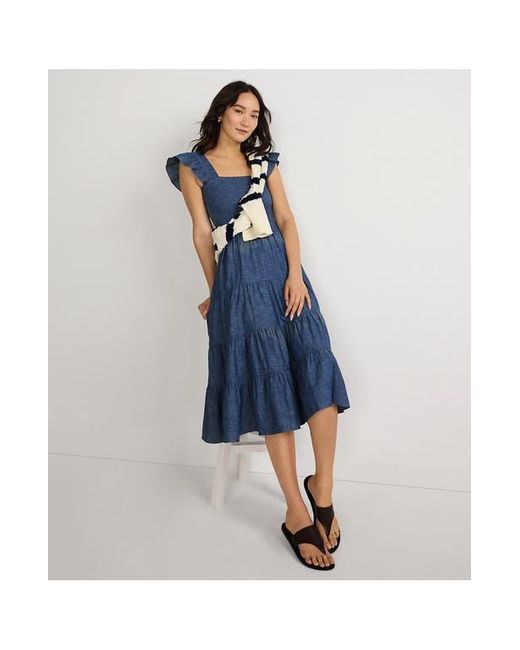 Lands' End Blue Chambray Smocked Dress With Ruffle Straps