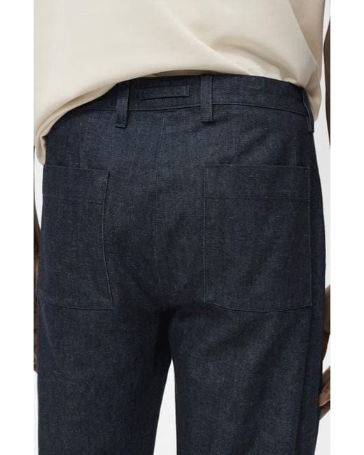 Mango Blue Straight Fit Flat Front Cotton & Linen Twill Pants for men