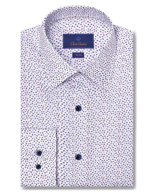 David Donahue Blue Slim Fit Tossed Square Print Cotton Dress Shirt for men