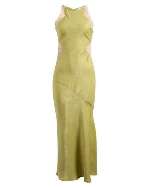 TOPSHOP Green Lace Inset Sleeveless Satin Midi Dress