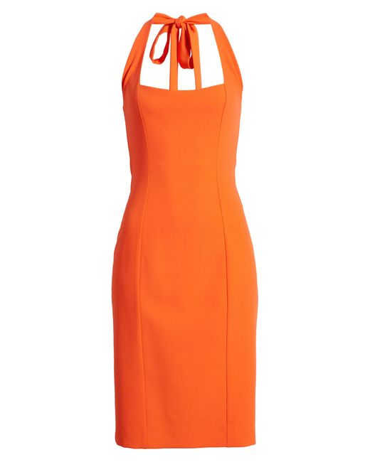 Black Halo Orange Zarela Halter Neck Sheath Cocktail Dress