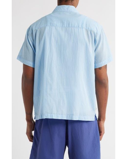 Obey Blue Donnie Stripe Short Sleeve Cotton Button-Up Shirt for men