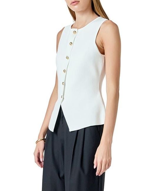 Endless Rose White Knit Button-Up Vest