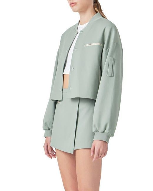 Grey Lab Green Crop Bomber Jacket