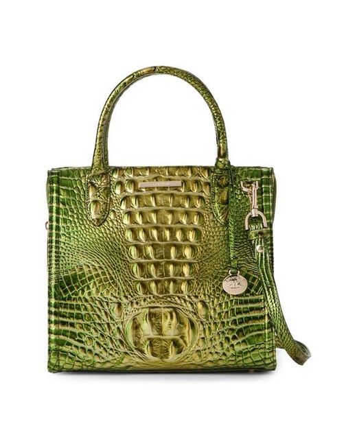 Brahmin Green Small Caroline Croc Embossed Leather Satchel