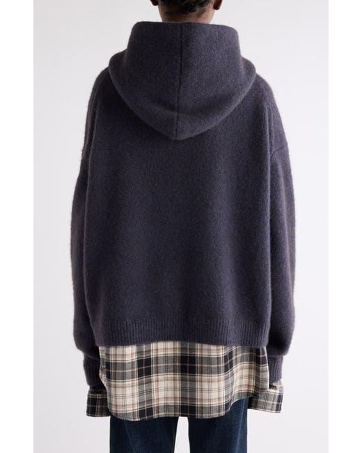 Acne Blue Krisp Layered Yak Hair & Alpaca Blend Sweater Hoodie