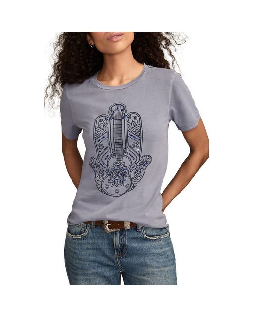 Lucky Brand Gray Guitar Hamsa Embellished Cotton Graphic T-Shirt