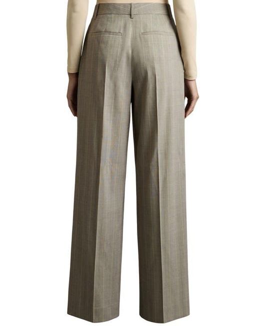 Reiss Natural Tallulah Pinstripe Pleat Front Wide Leg Stretch Wool Pants