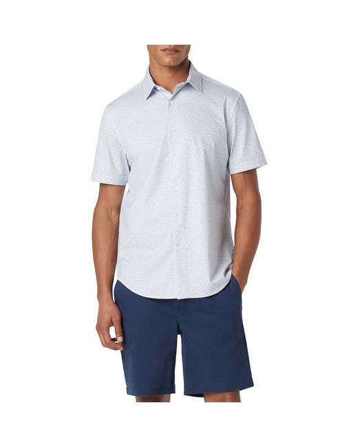 Bugatchi Blue Miles Ooohcotton Geo Print Short Sleeve Button-Up Shirt for men