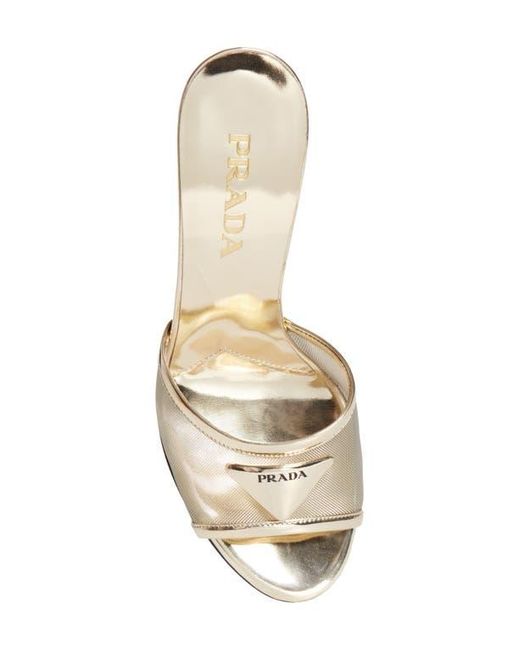 Prada White Triangle Logo Mesh Slide Sandal