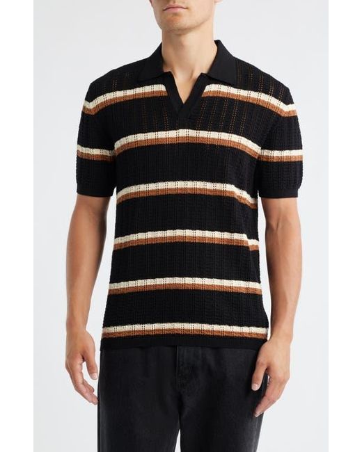 Percival Black Tessaro Stripe Open Knit Polo for men