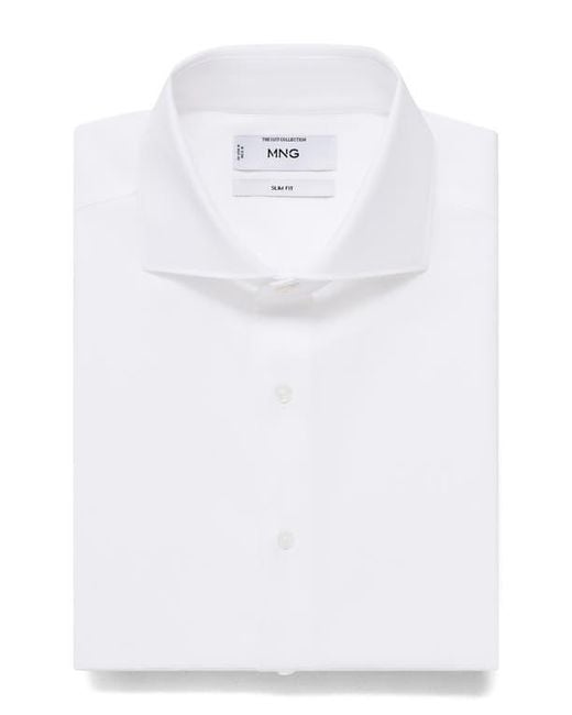 Mango White Slim Fit Cotton Button-Up Shirt for men