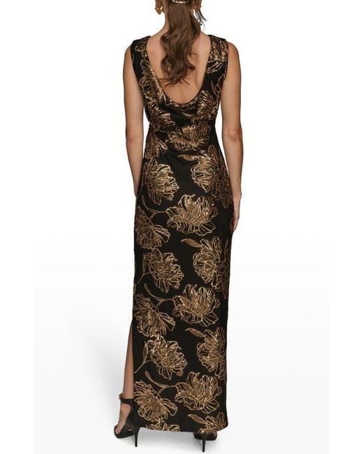 Donna Karan Multicolor Sequin Floral Sleeveless Gown