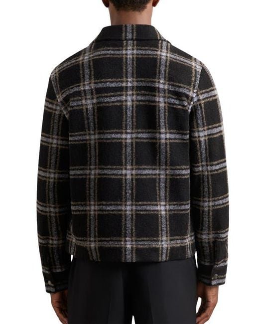 Reiss Black Varena Plaid Zip Shirt Jacket for men