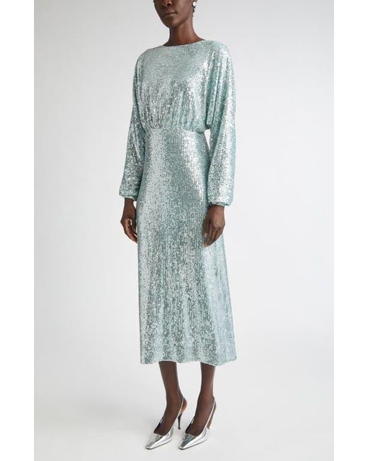 long sleeve sequin midi dress North Star | Silver Long-Sleeve With Feather Cuffs 5% Elastane) Premium sequin (95% Polyester Embroidered Sequin Midi Dress 4