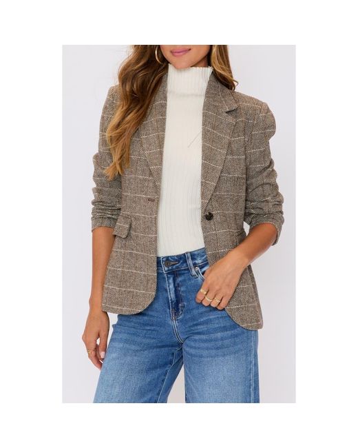 Vici Collection Natural Elodie Plaid One-Button Blazer