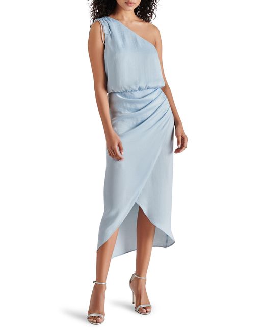 Steve Madden Blue Adele One-shoulder Satin Maxi Dress