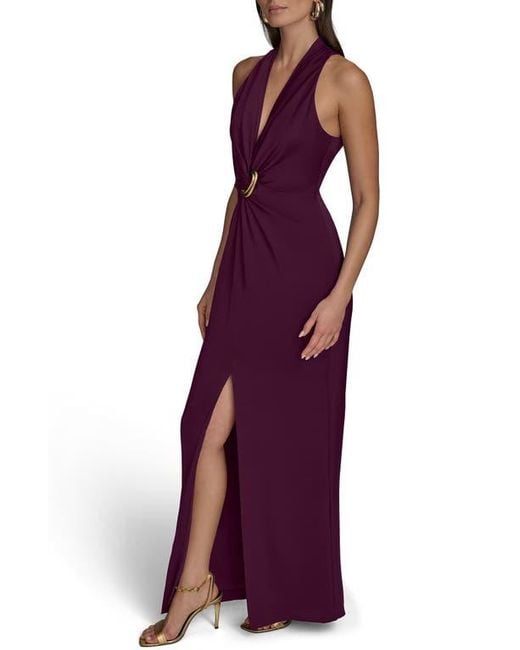 Donna Karan Purple Twisted Sleeveless Gown