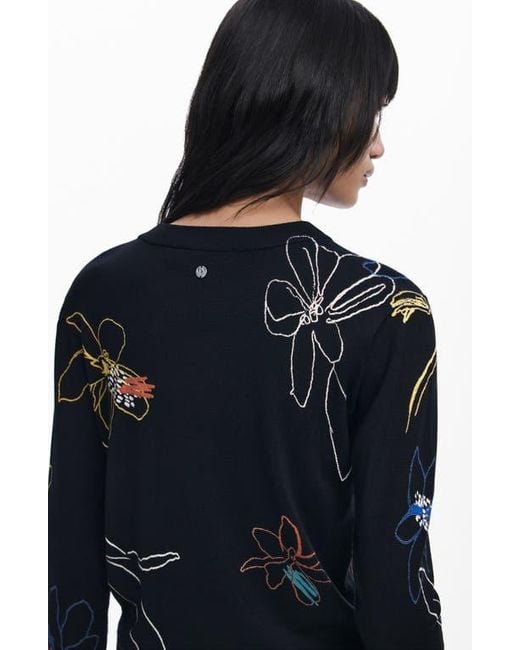 Desigual Blue Floral Crewneck Sweater